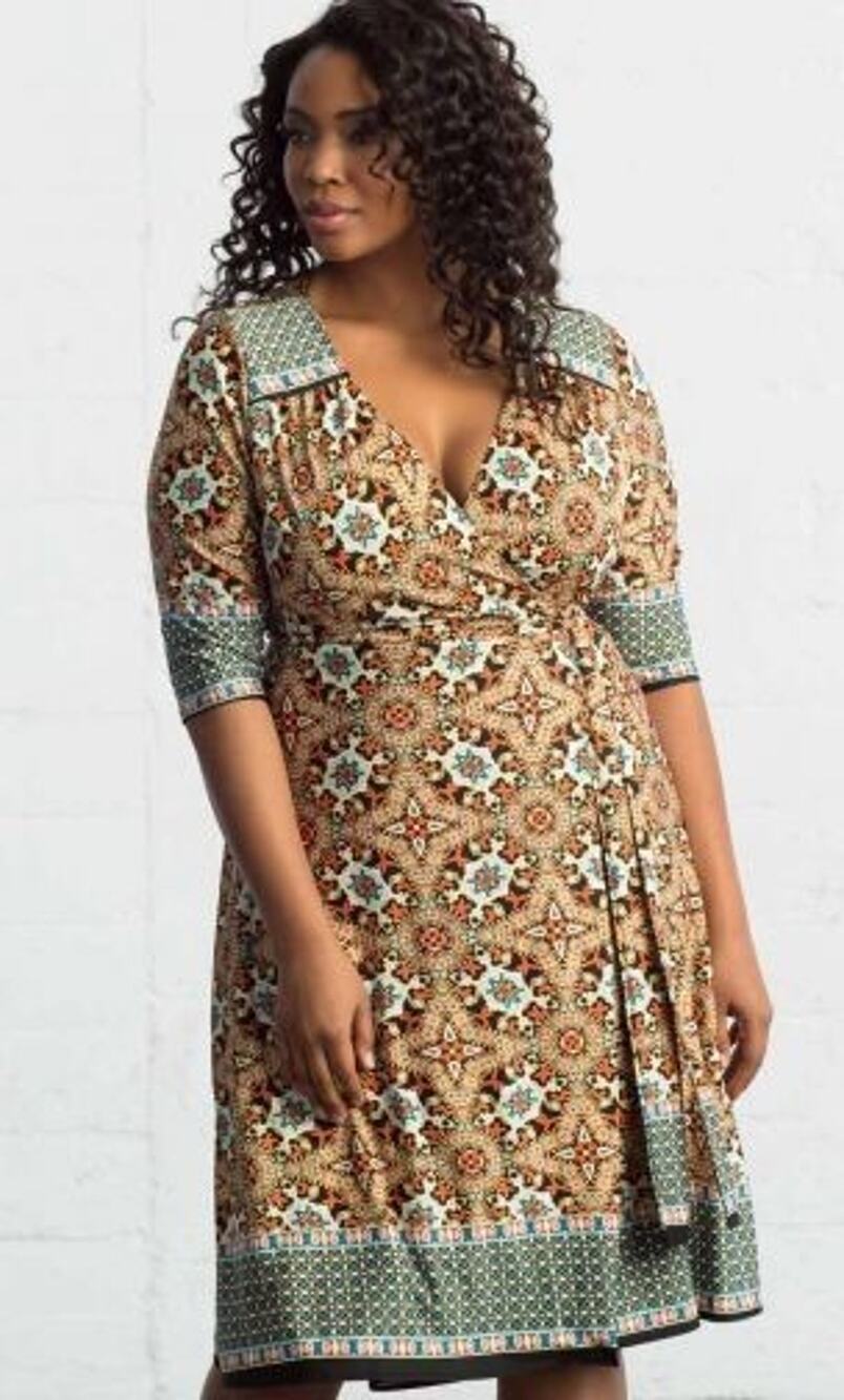 Kiyonna Wrap Dress Beguiling Border 3X Boho Colorful Feminine Versatile Stretch
